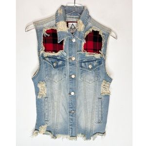UNIF x UO Pieced Plaid Denim Vest
